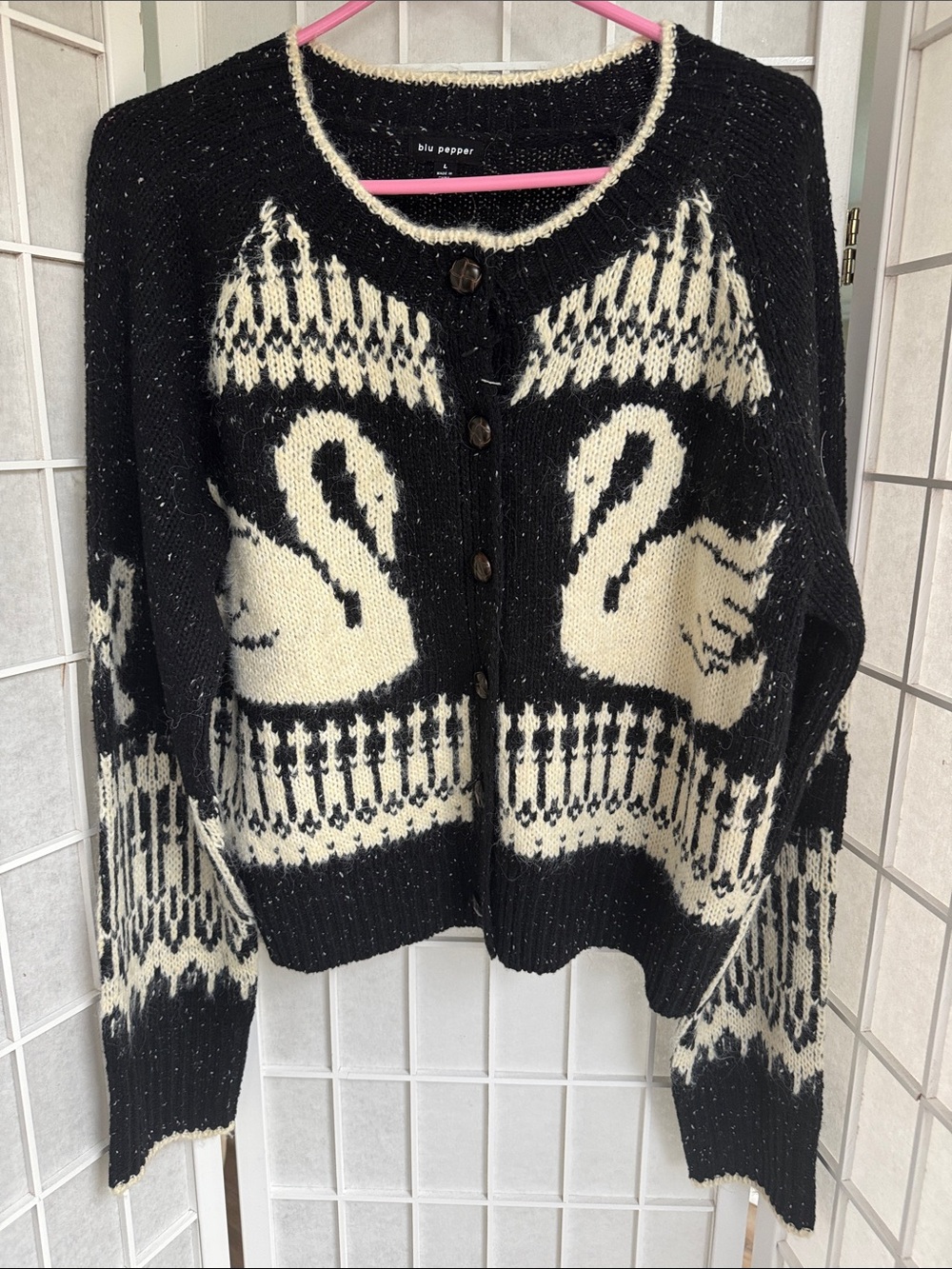 Blu Pepper Black & Cream Swan Knit Cardigan